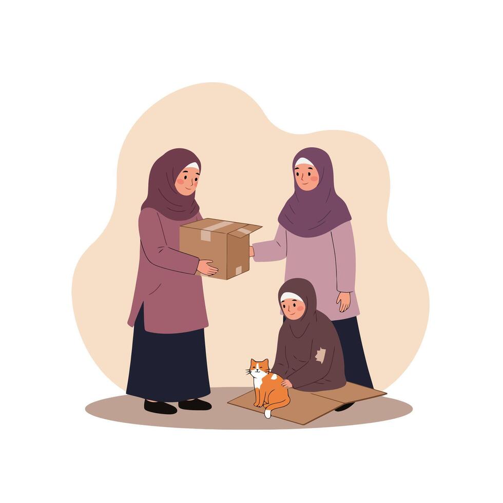 People Giving Donation Box to a Person with Their Cat vector