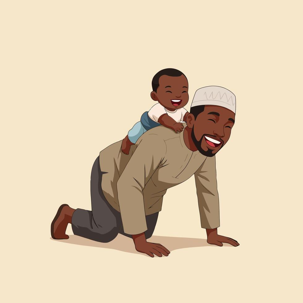 Father and Baby Playing Piggyback Ride Cartoon Illustration Smiling vector