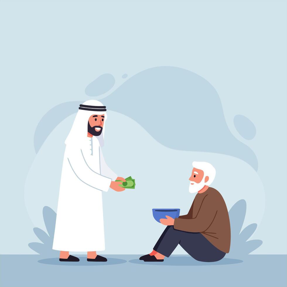 Man Giving Money to Senior Person Showing Generosity and Charity vector