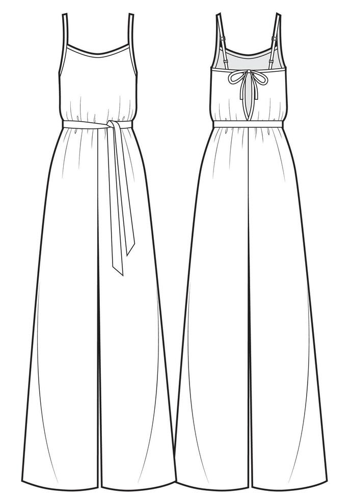 technical sketch of women's sleeveless jumpsuit vector