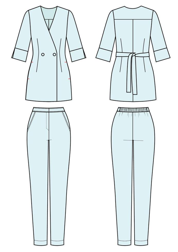 Nurse uniform sketch, tunic and pants vector