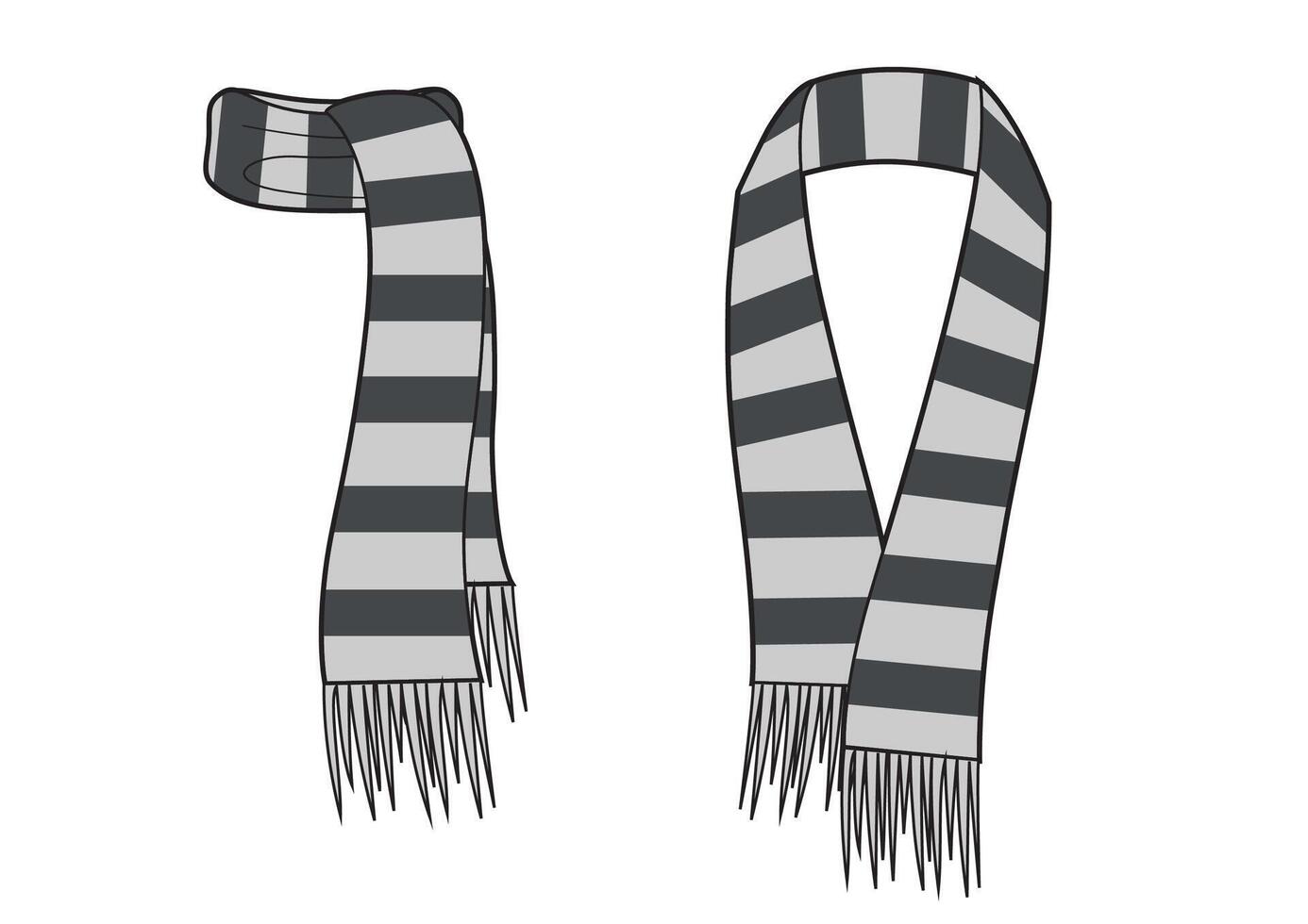 Striped scarfs with fringe. Isolated objects on white background. vector