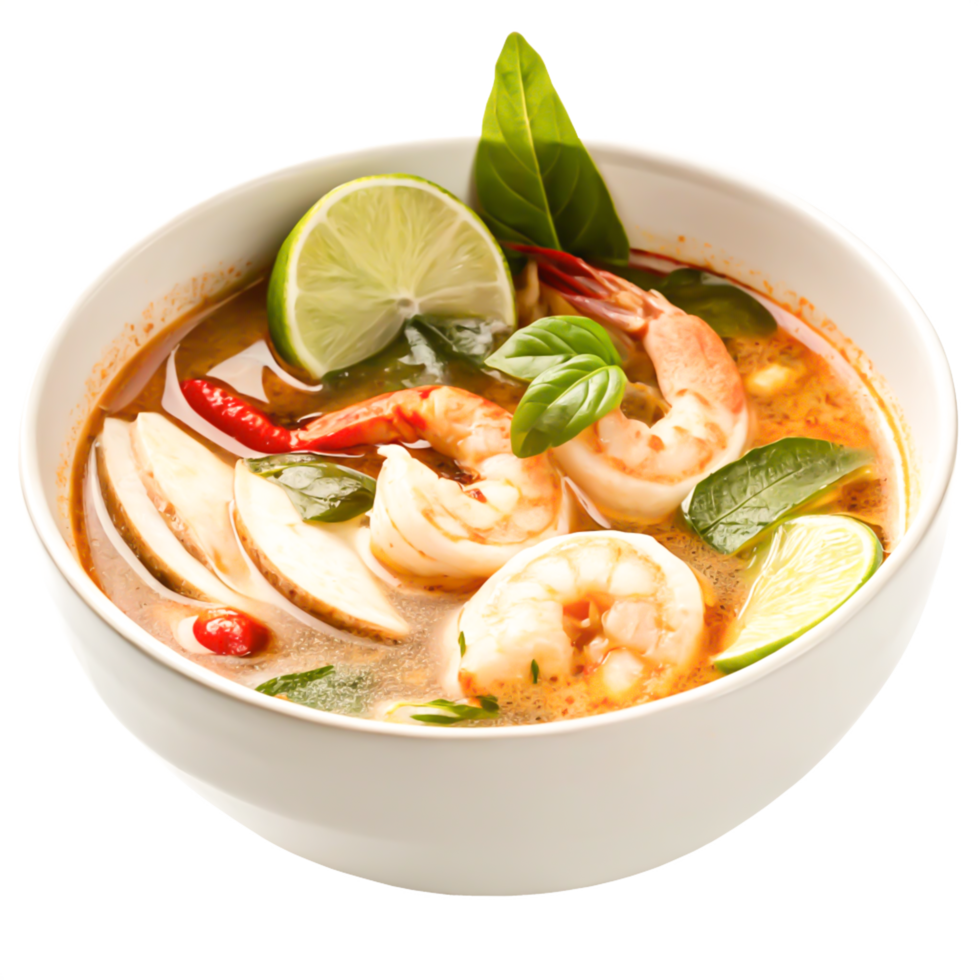 Delicious Tom Yum Soup with Shrimp, Mushrooms, and Lime Thai Food Photography png