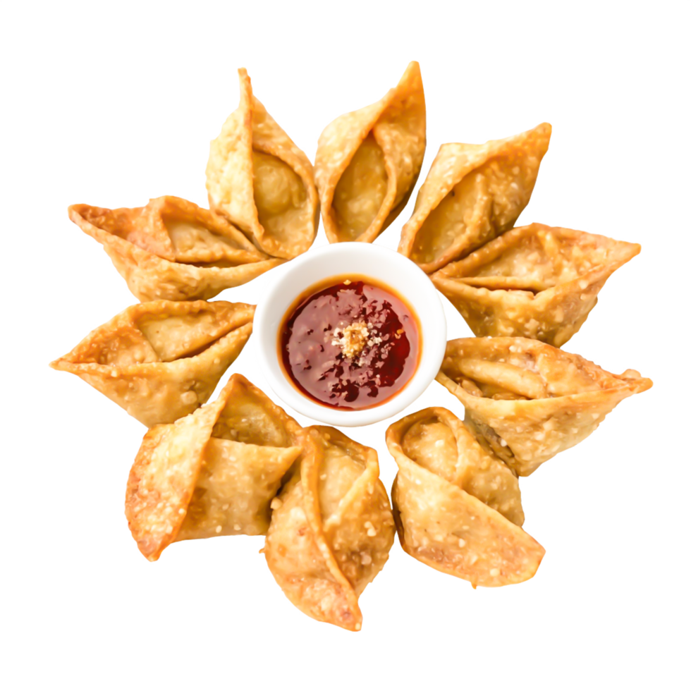 Crispy Fried Wonton Appetizer with Spicy Dipping Sauce, Asian Cuisine Food Photography png