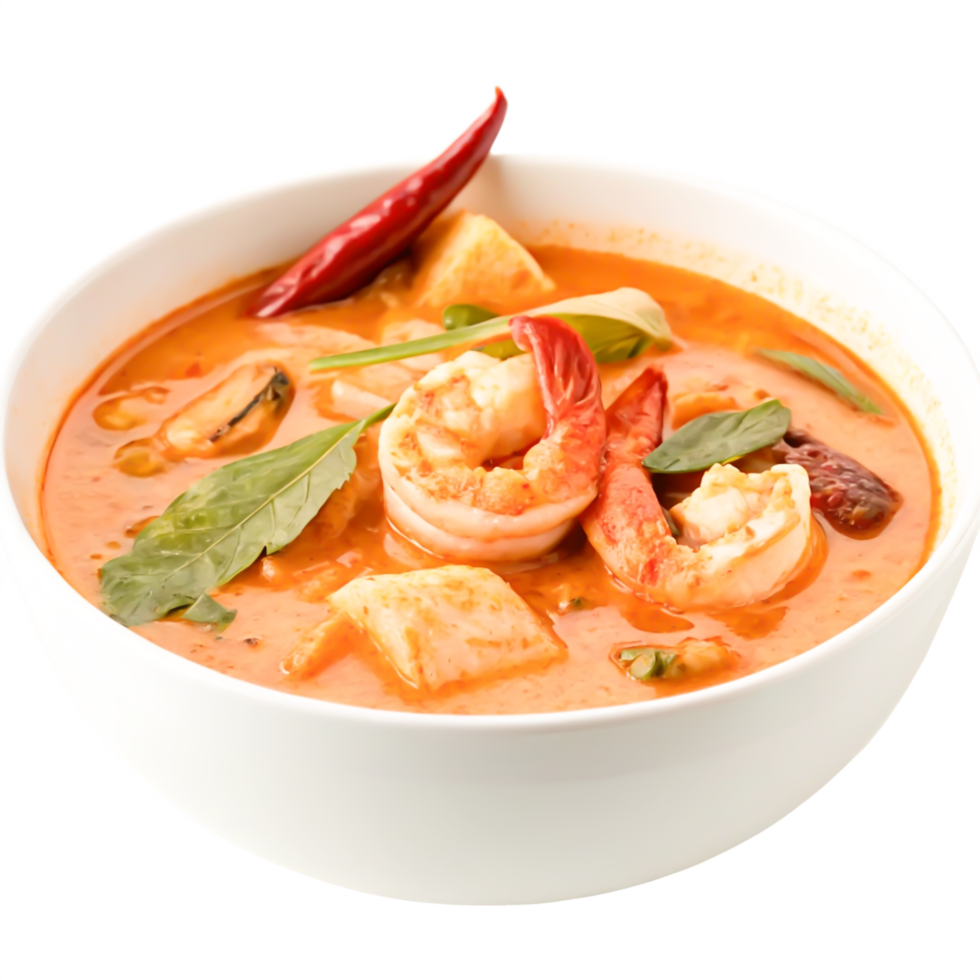 Delicious Thai Red Curry Soup with Shrimp, Seafood, and Chili png