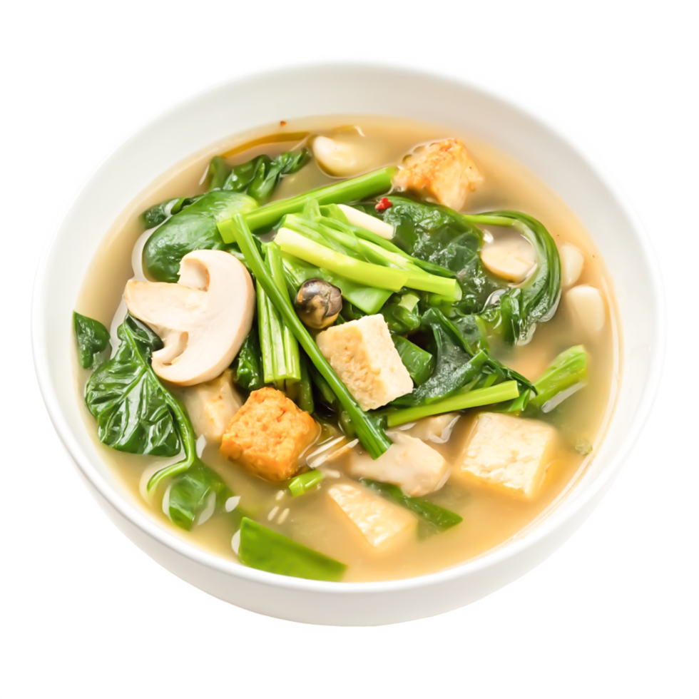 Delicious Asian Tofu and Spinach Soup Bowl - Healthy Vegetarian Recipe png