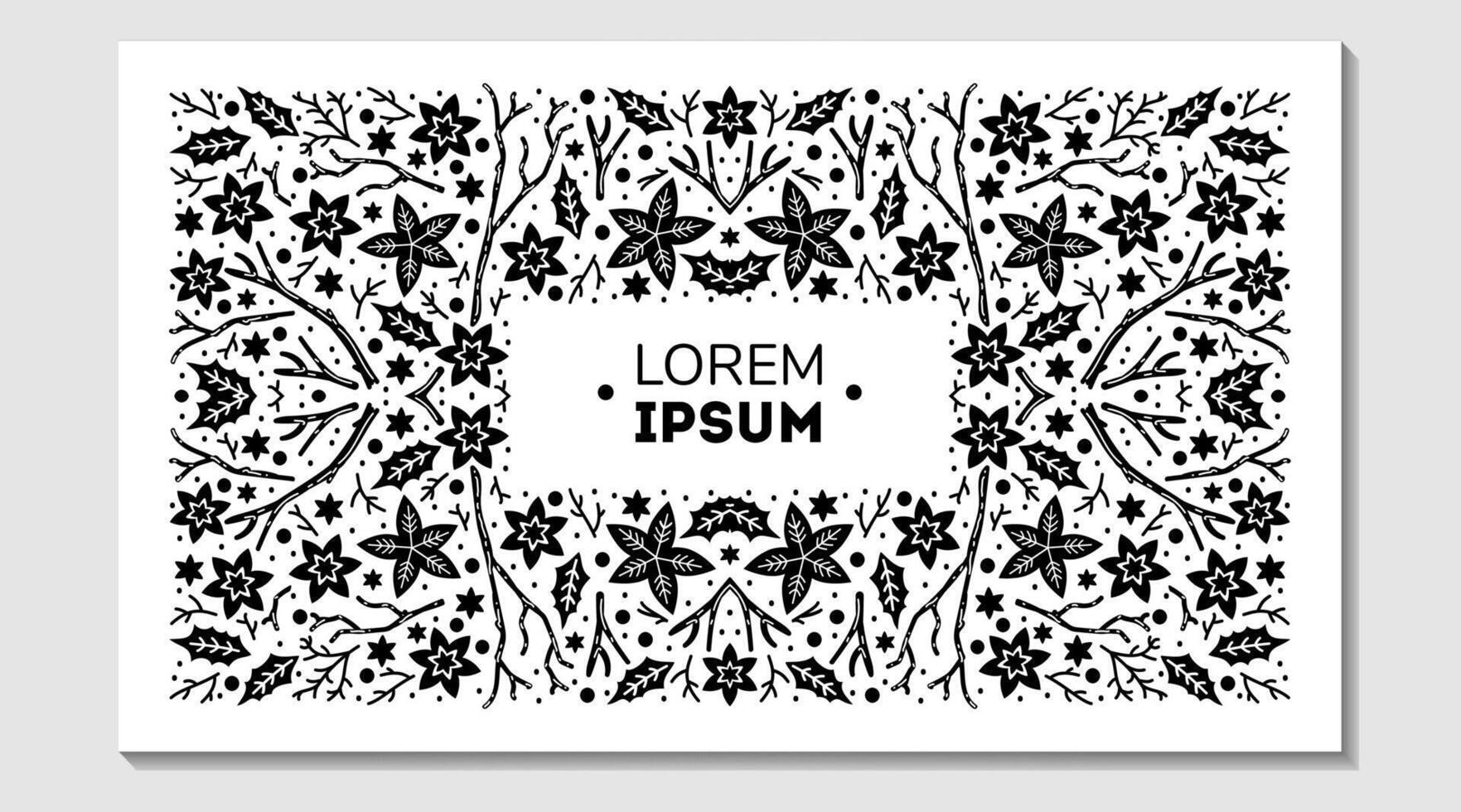 Black frame for packaging design made of branches, cones, pointes flowers on white background vector