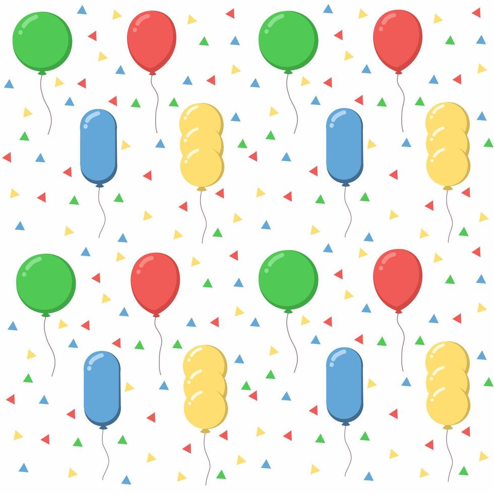 Pattern with colorful balloons isolated on white background. Balloons with confetti seamless pattern. Design concept for gift birthday wrapping and packaging vector