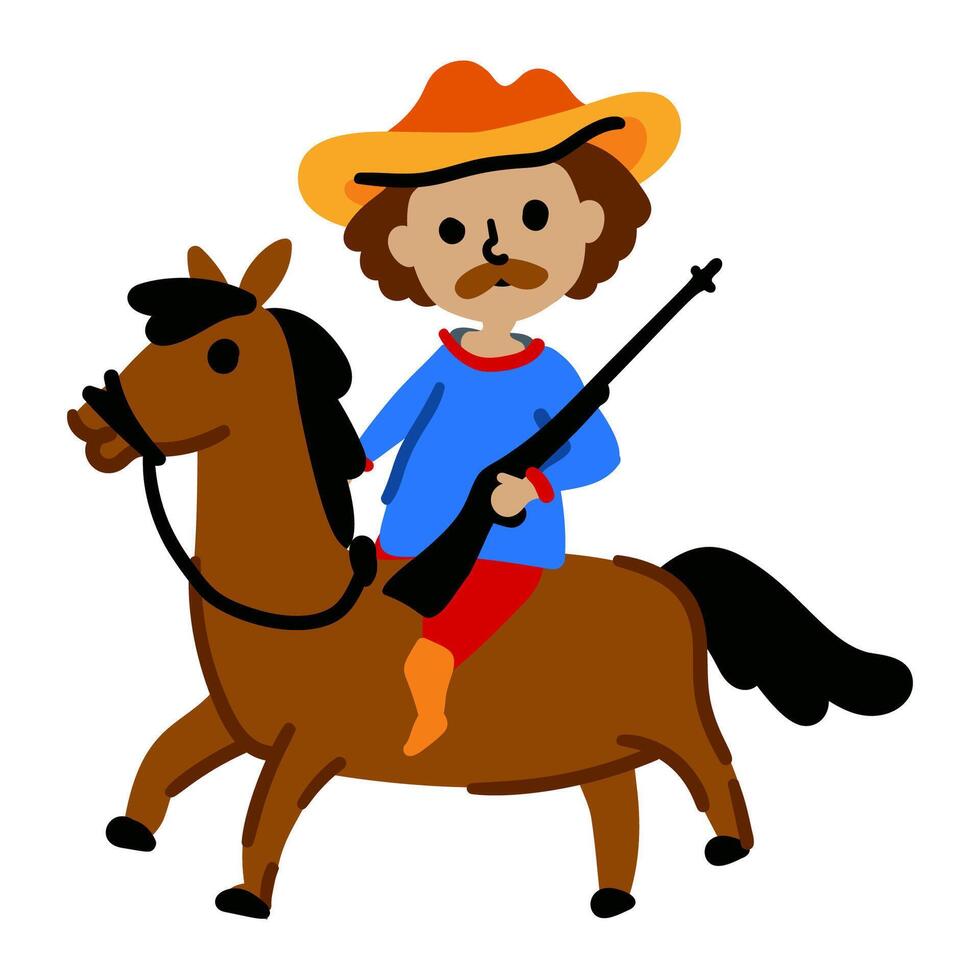 Funny cowboy character on horse in cartoon style vector