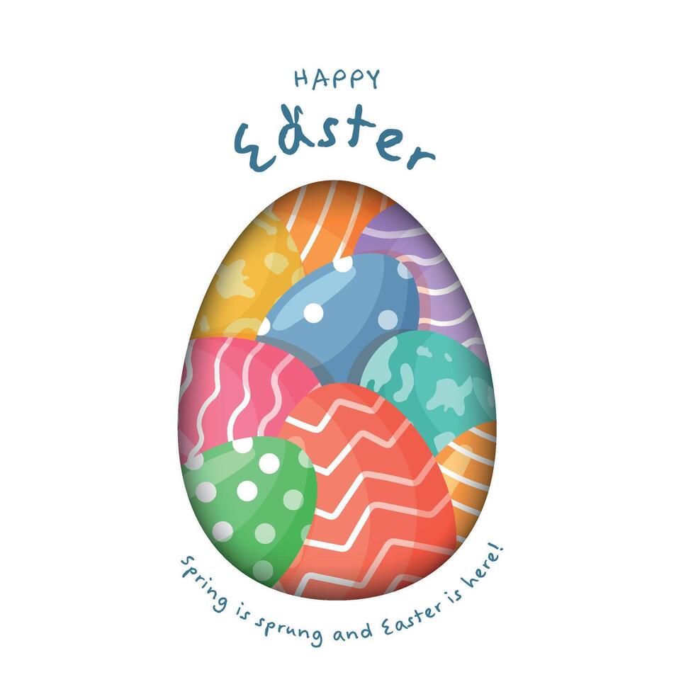 Happy Easter poster with colorful easter egg paper cut. Modern design. Easter holiday, spring vector