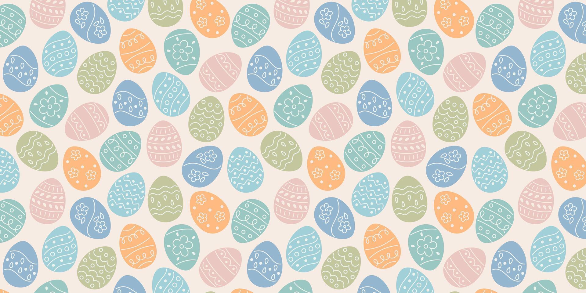 Pattern with decorative eggs. Easter seamless background in pastel colors. Festive spring pattern for fabric, wallpaper, gift wrap, banners, cards vector