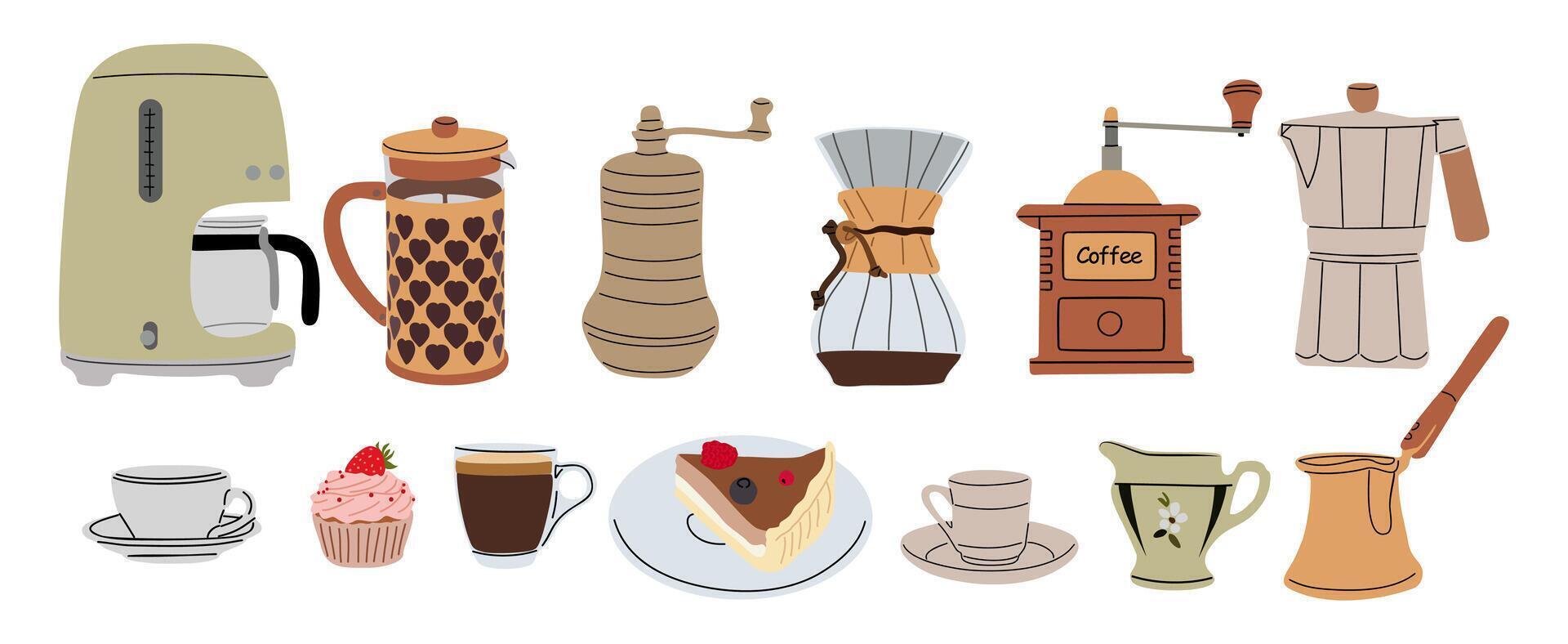 A collection of coffee and tea related items vector