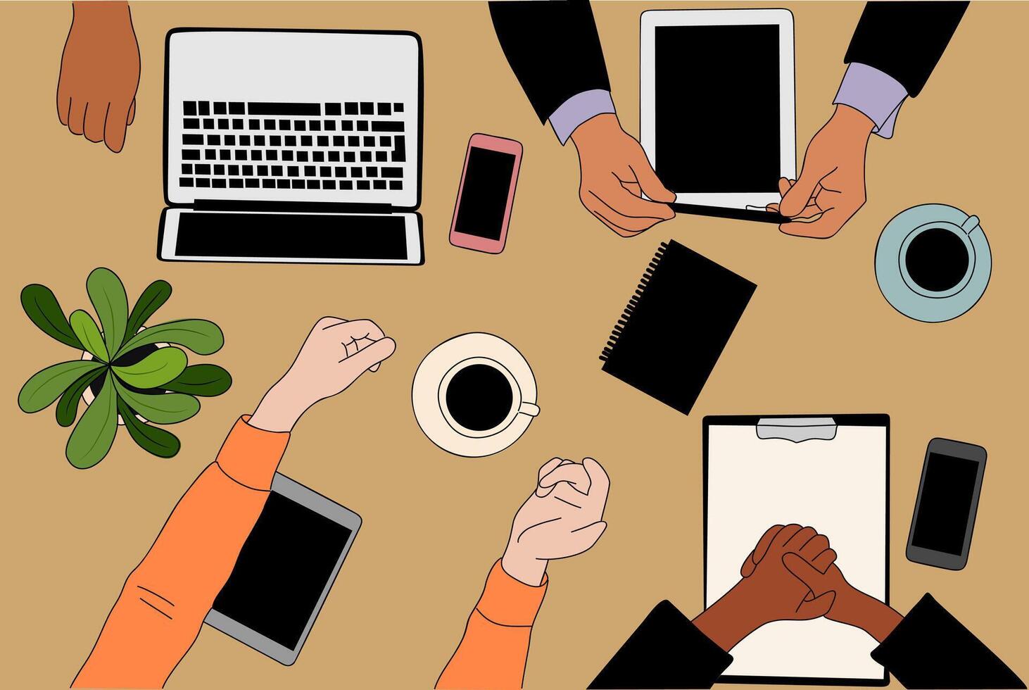 Diverse group of people sitting around table vector