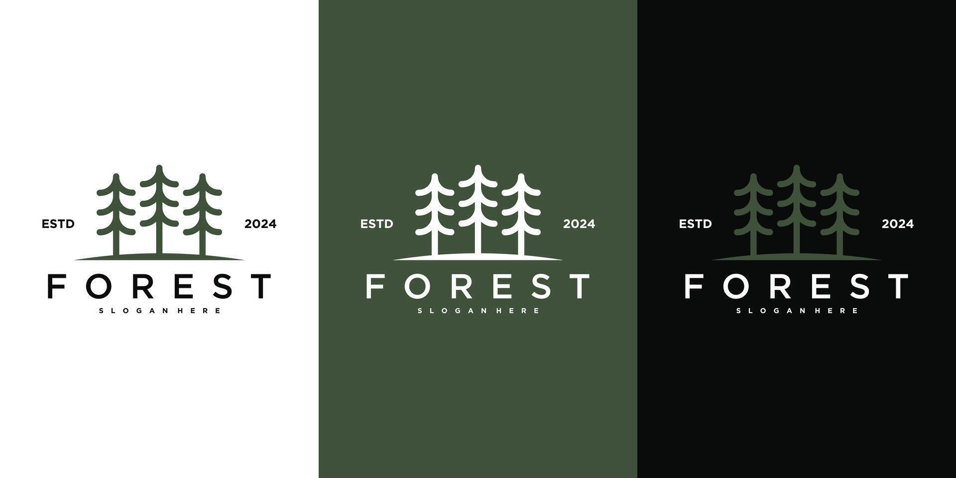 Abstract pine forest line art logo design vector