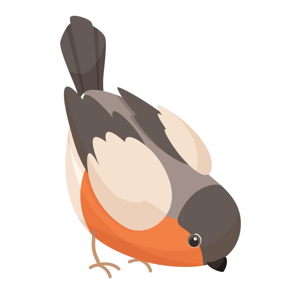 Bright bird bullfinch, bird with red breast. Flat cartoon character design. Bird icon, cute template with bullfinch image. illustration isolated on white background. vector
