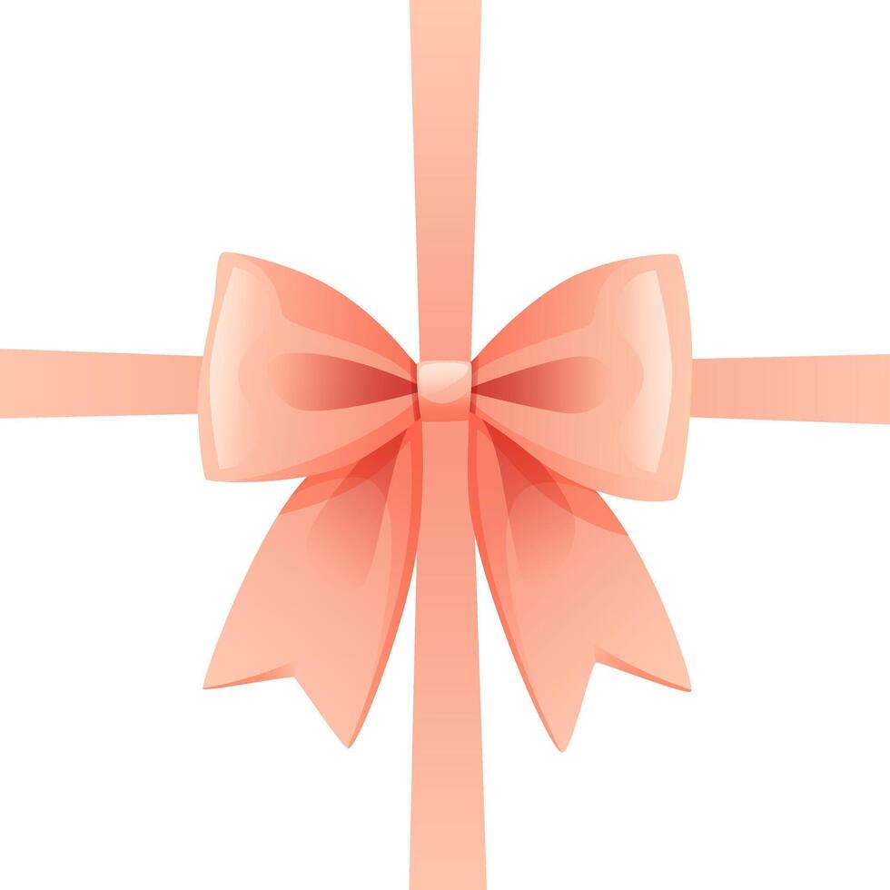 Pink ribbon tied in a knot. The bow is placed in the middle of a square format. Ribbon for wedding invitation, certificate, gift boxes, with space for text on a white background. vector