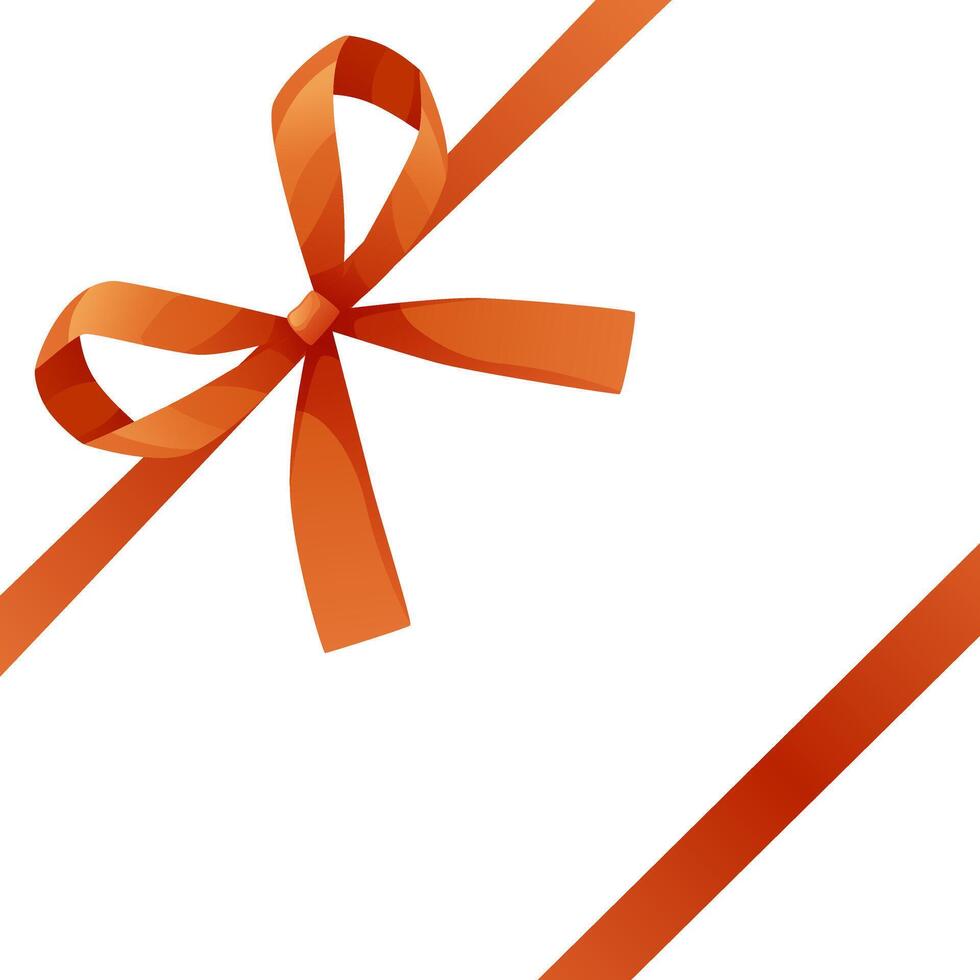 Red ribbon tied in a knot. The bow is placed in the corner of a square format. Ribbon for wedding invitation, certificate, gift boxes, with space for text on a white background vector