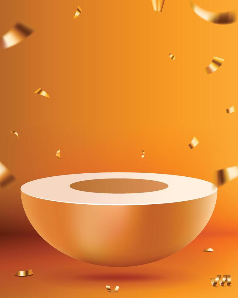 golden cosmetics 3d product presentation podium background with golden confetti falling vector