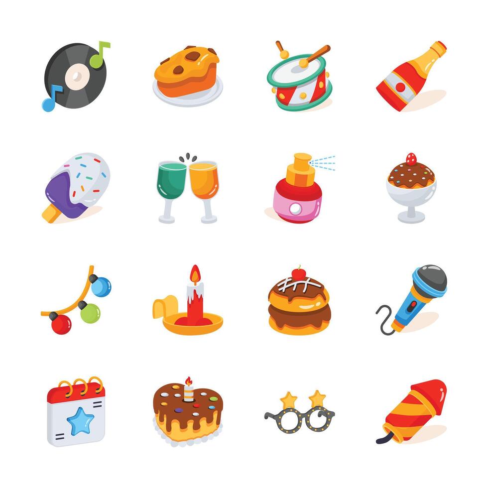 Creatively designed 3d style pack of birthday party icons vector