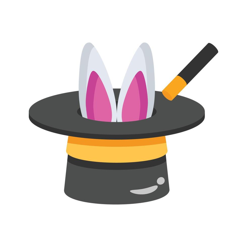 Magic hat with bunny ears and wand, 3d icon vector