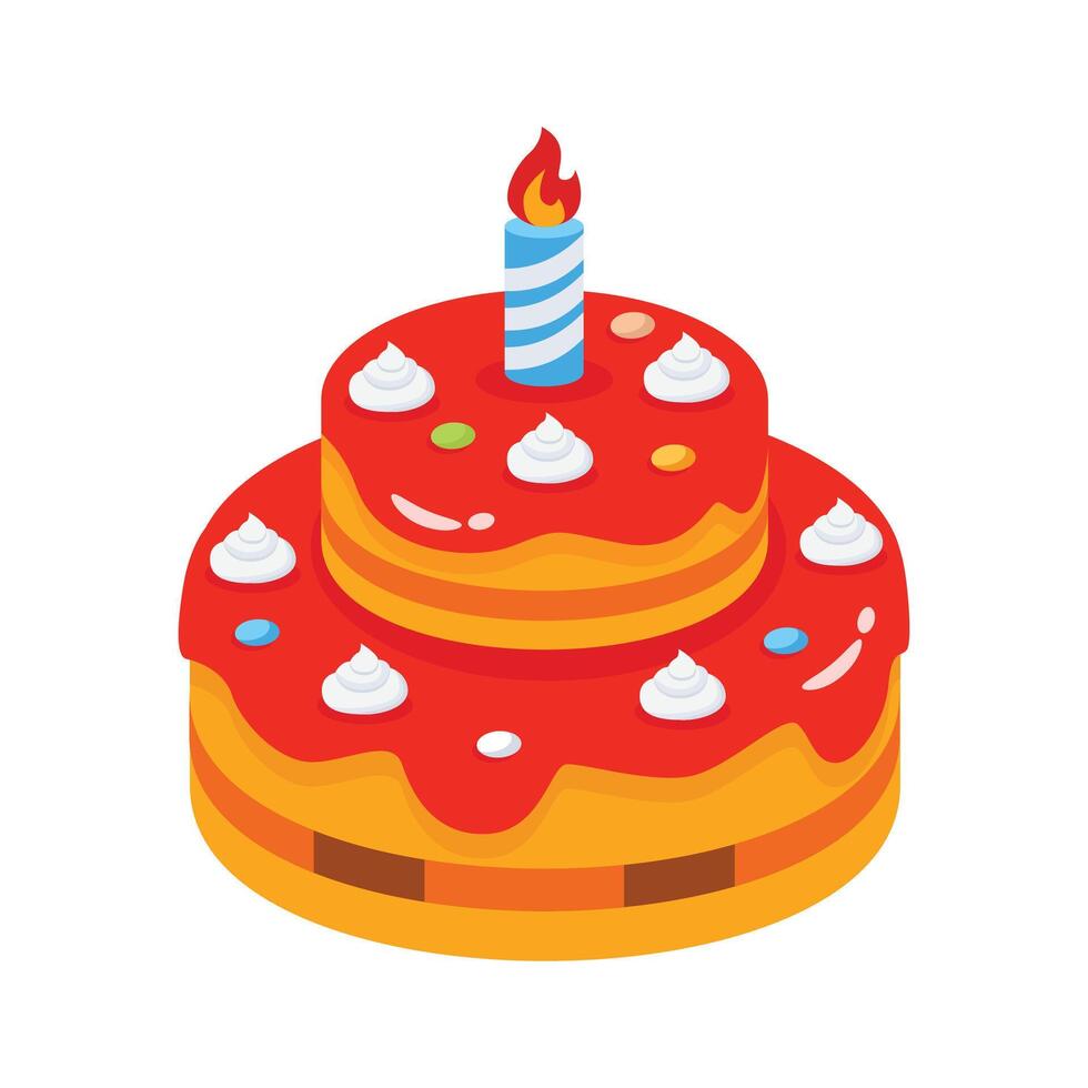 Tier cake with a candle on it, 3d icon ready for premium use vector