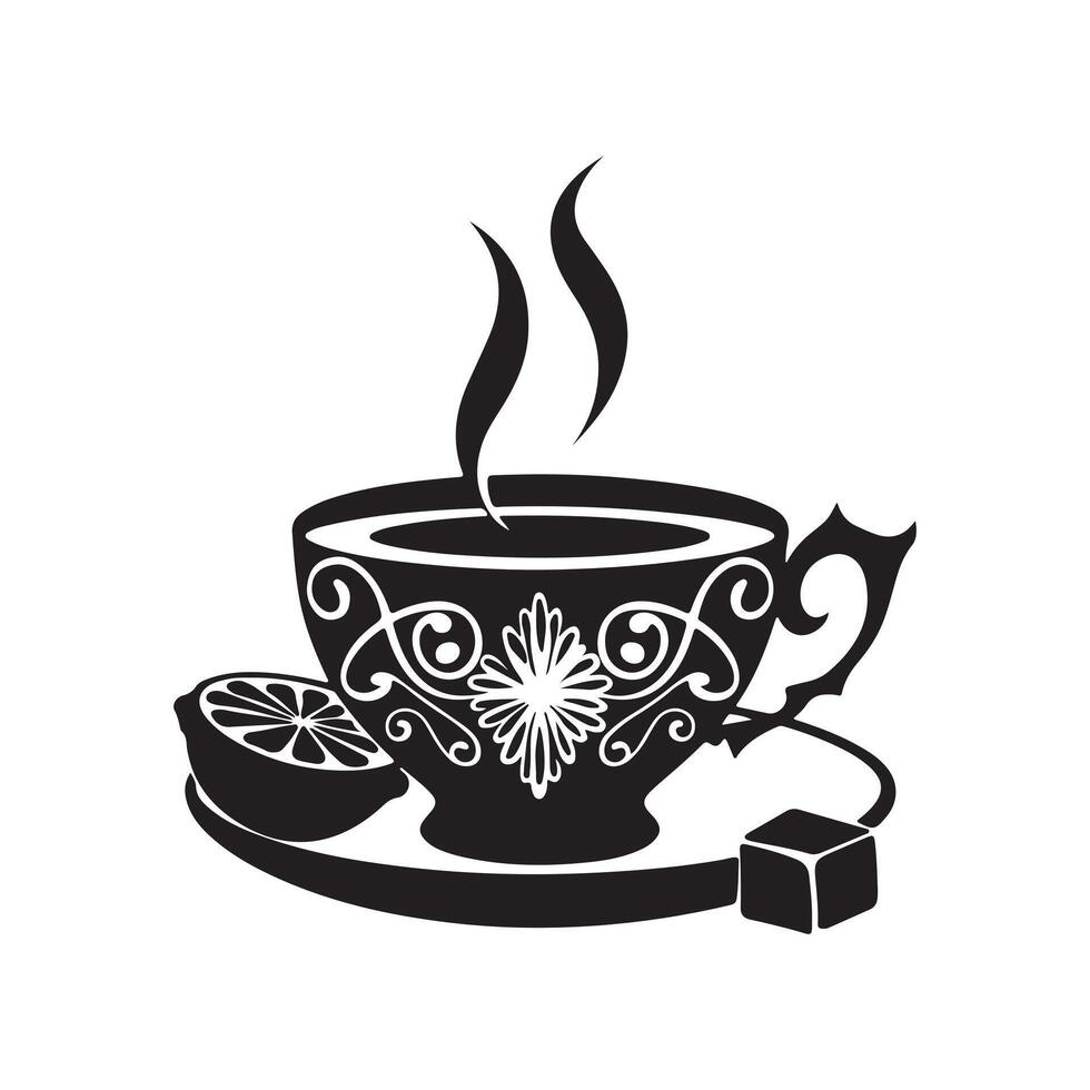 A gracefully designed teacup with intricate patterns, perfect for a nostalgic and timeless tea experience. vector