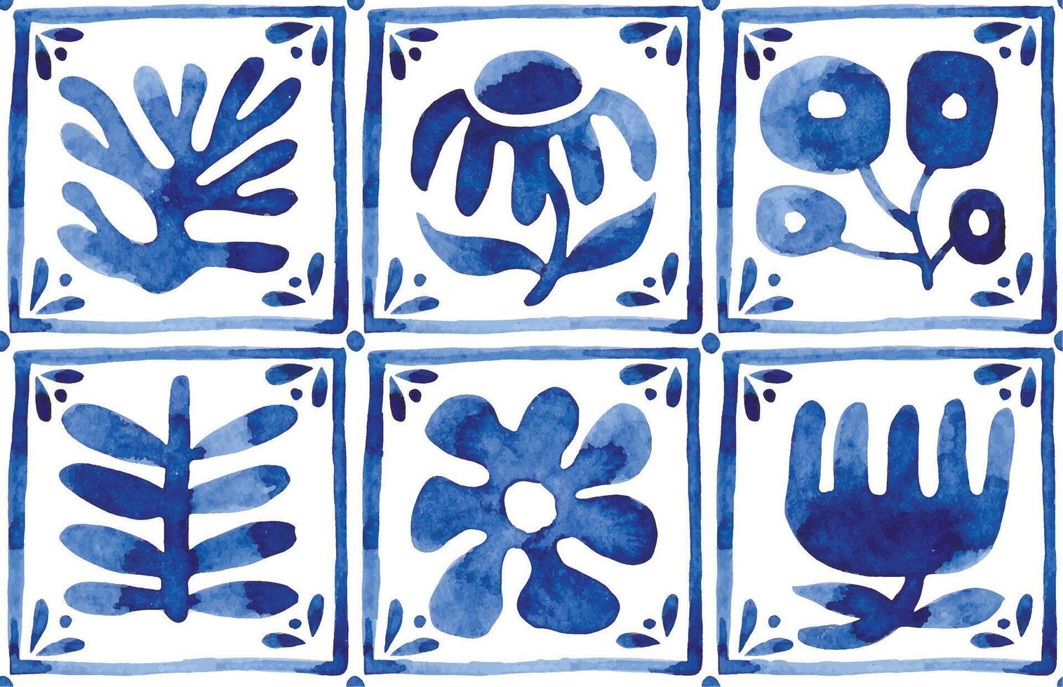 seamless pattern of abstract flowers and plants in modern style, tile. blue watercolor vector