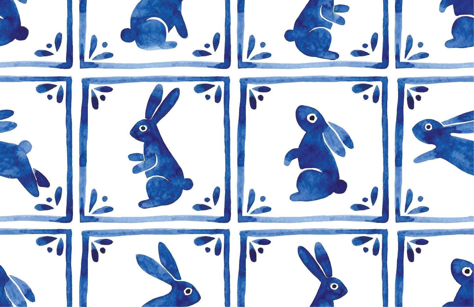 easter seamless pattern in vintage style with easter bunnies and flowers. watercolor tiles vector