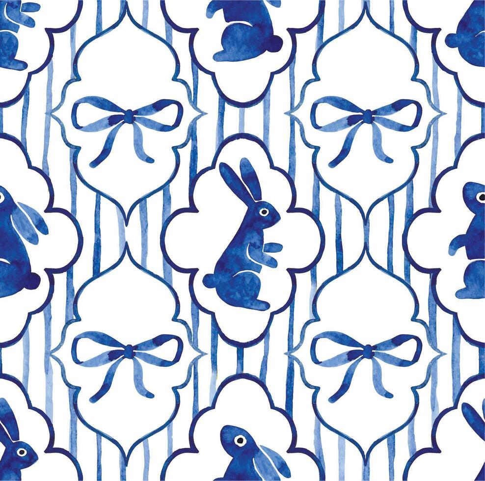 easter seamless pattern in vintage style with ribbons and bows. blue watercolor vector