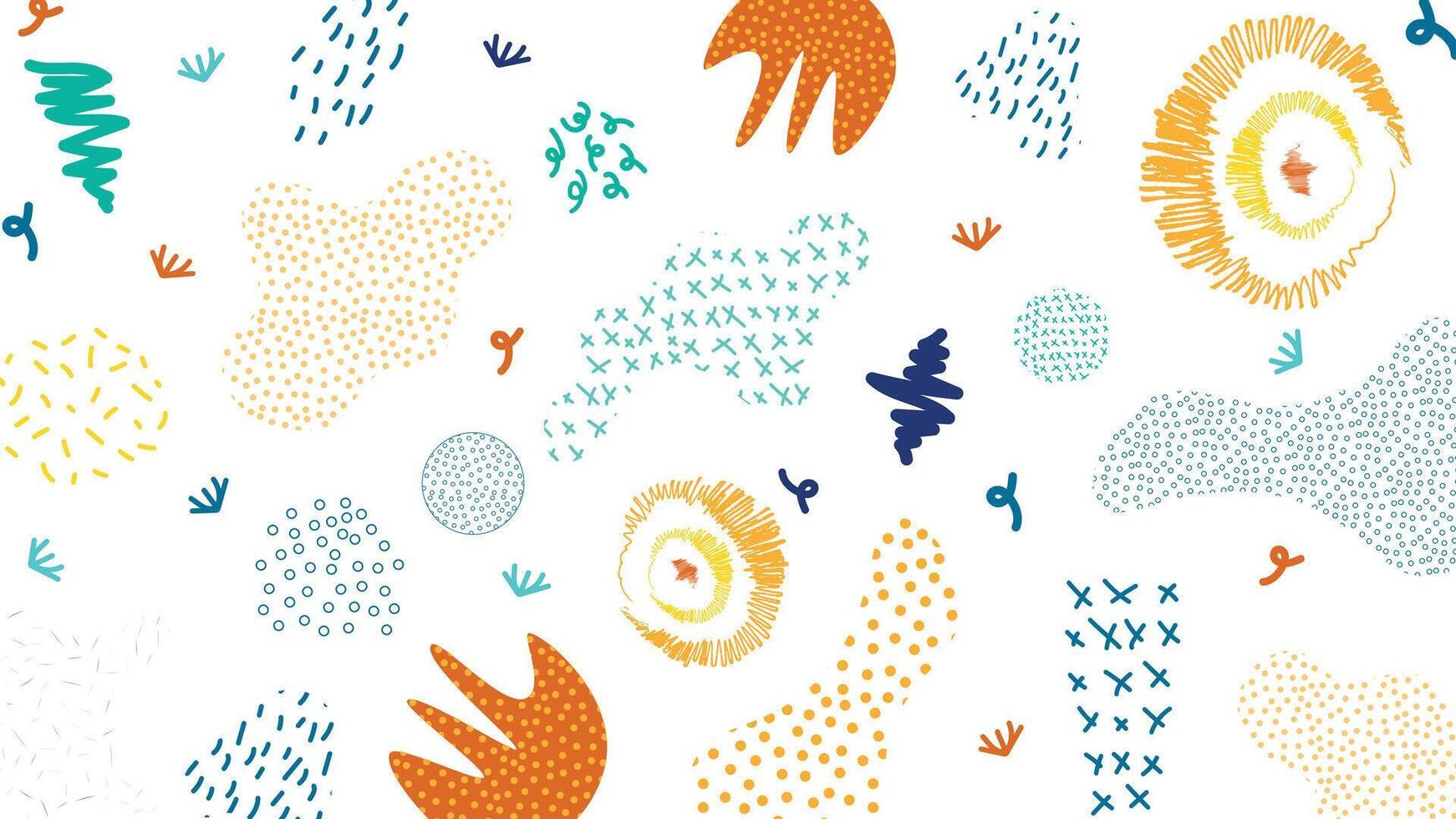 Colorful abstract doodle pattern with hand-drawn shapes, playful textures, and artistic brush strokes. Perfect for creative backgrounds, wallpapers, and trendy graphic designs. vector