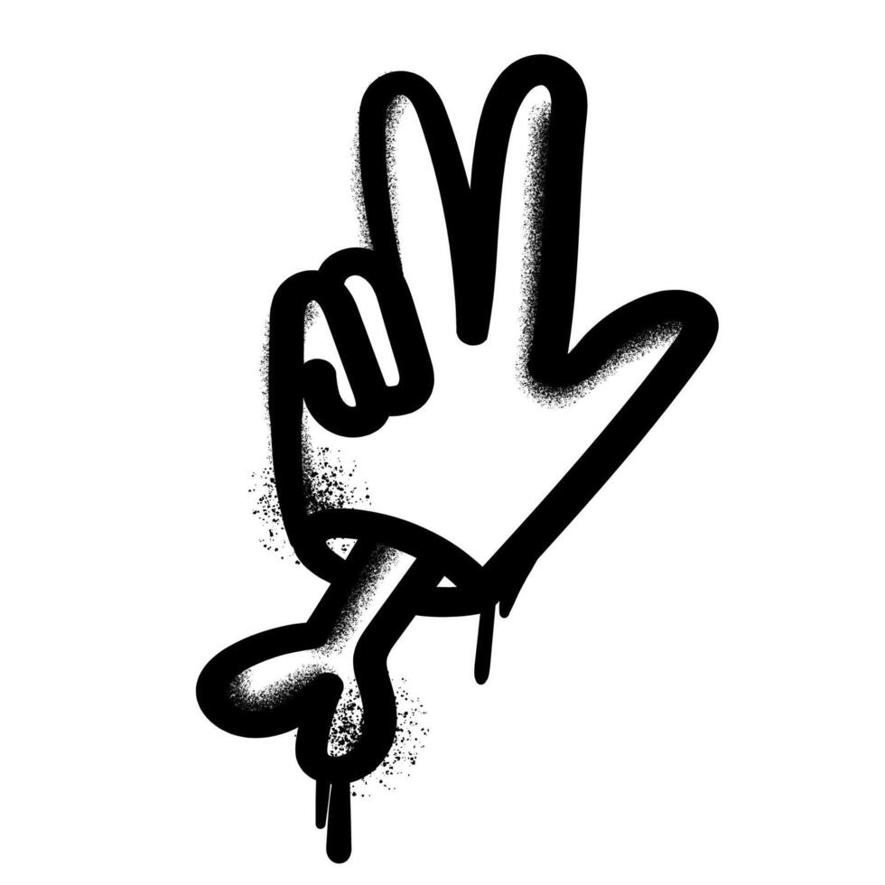 Hand making a peace sign Graffiti style with a dripping effect.Rendered in black and white with a bold street art aesthetic for urban designs,rebellious, alternative fashion,tattoo. illustration vector