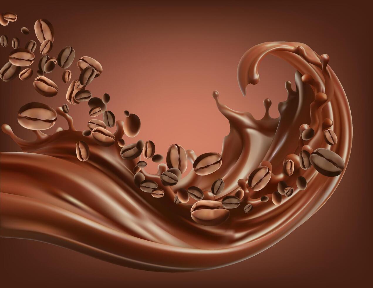 coffee splash with Coffee Bean falling, 3d .Mesh gradient wes vector