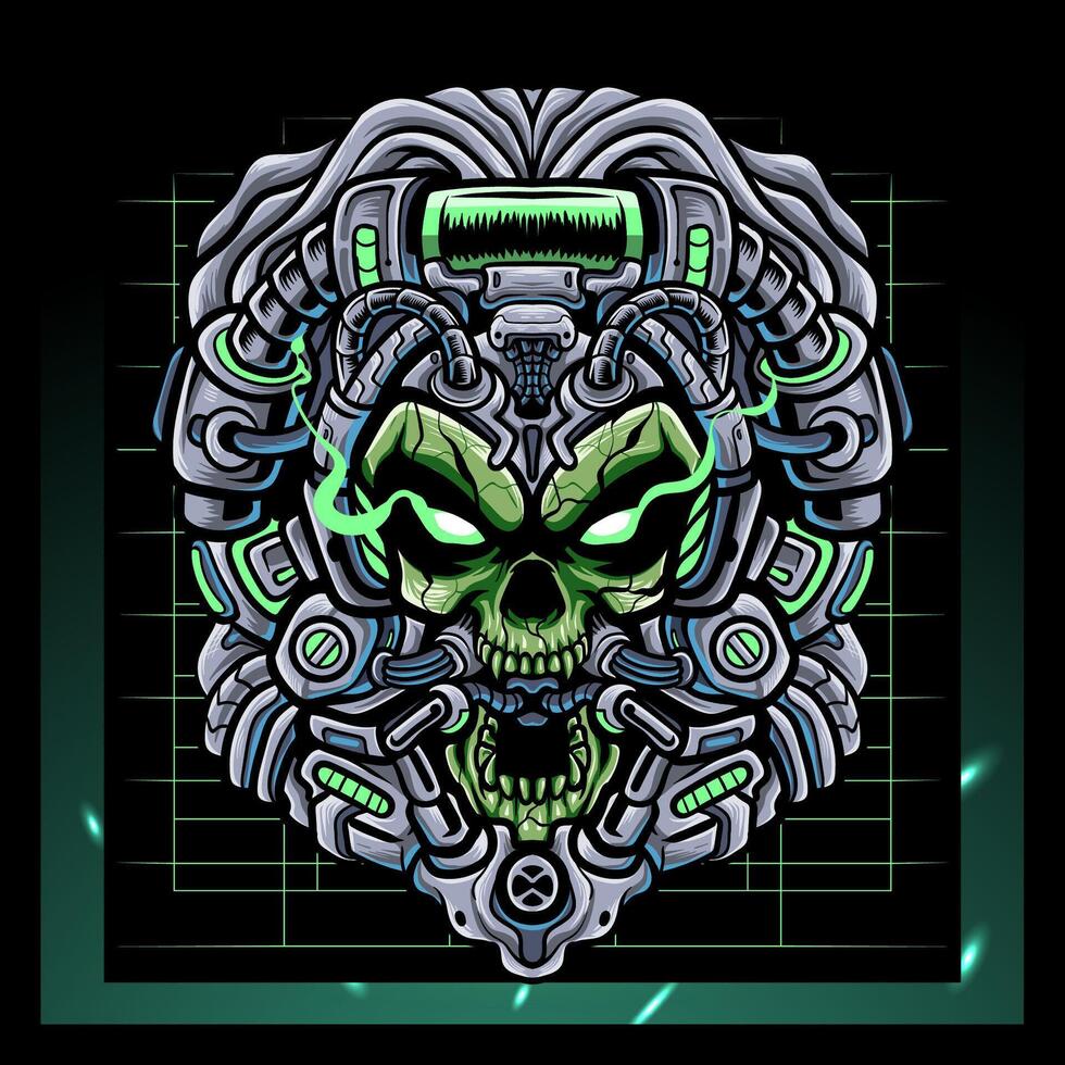 Toxic skull head mecha robot mascot esport logo design vector