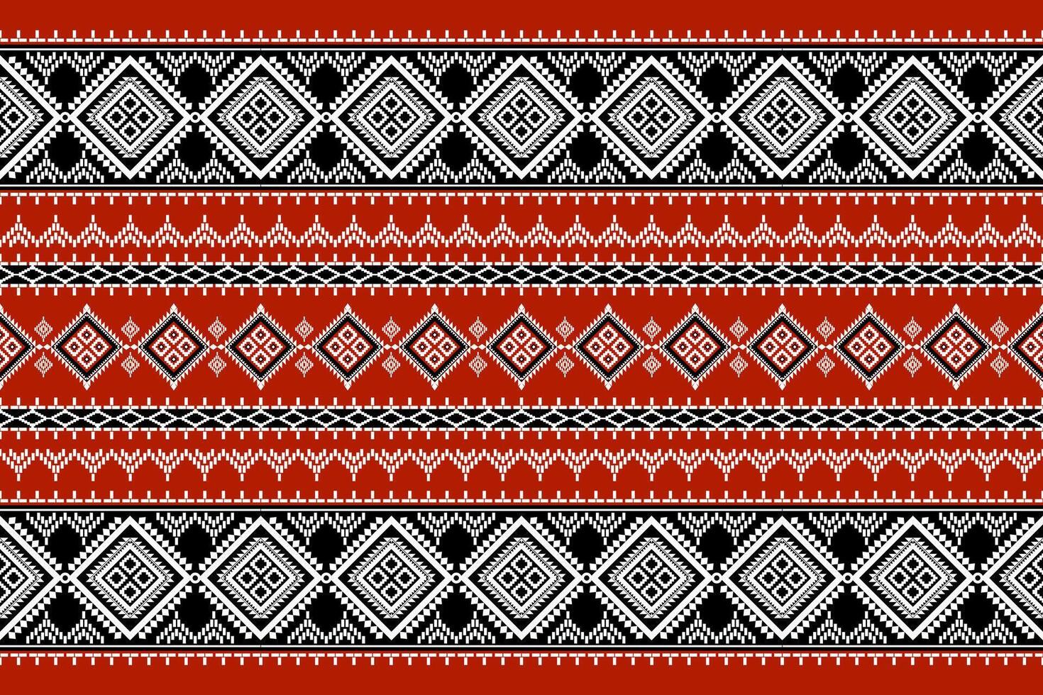 Seamless white floral damask tracery shape with black geometric ethnic tradition pattern texture on red background vector