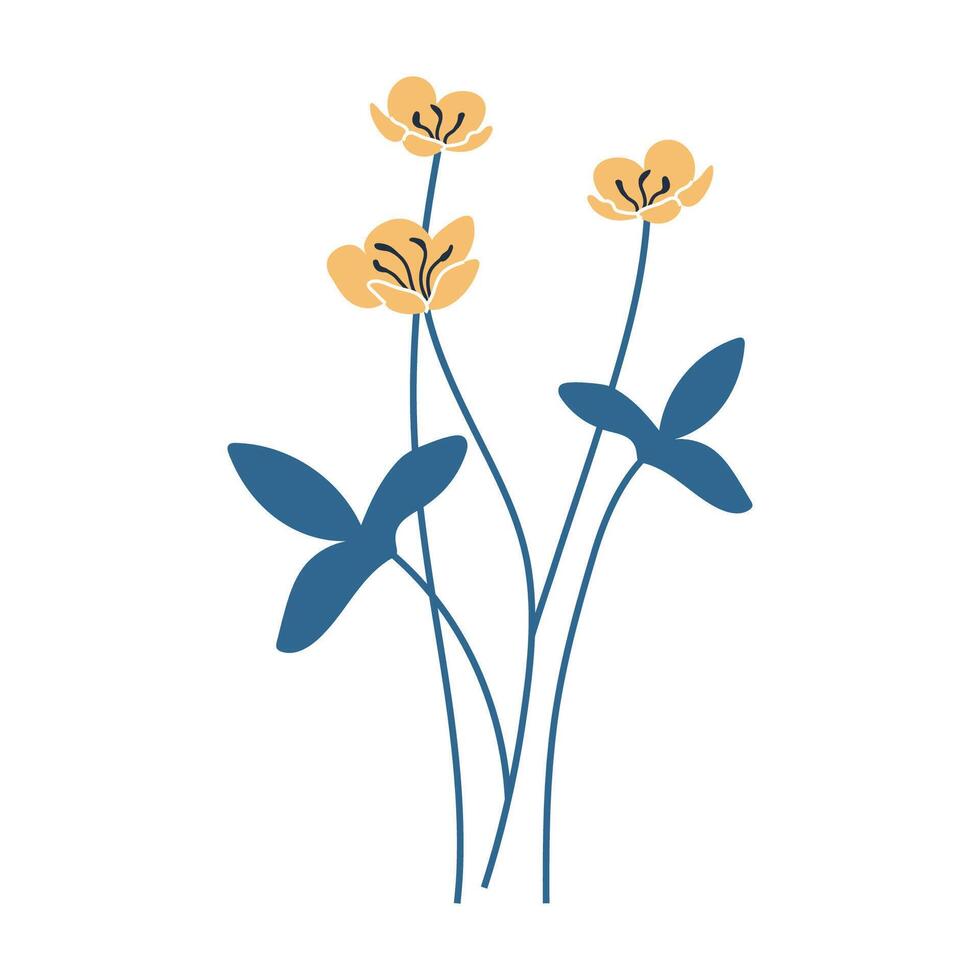 Simple illustration of yellow buttercup flowers. Perfect for creating minimalist floral designs. vector