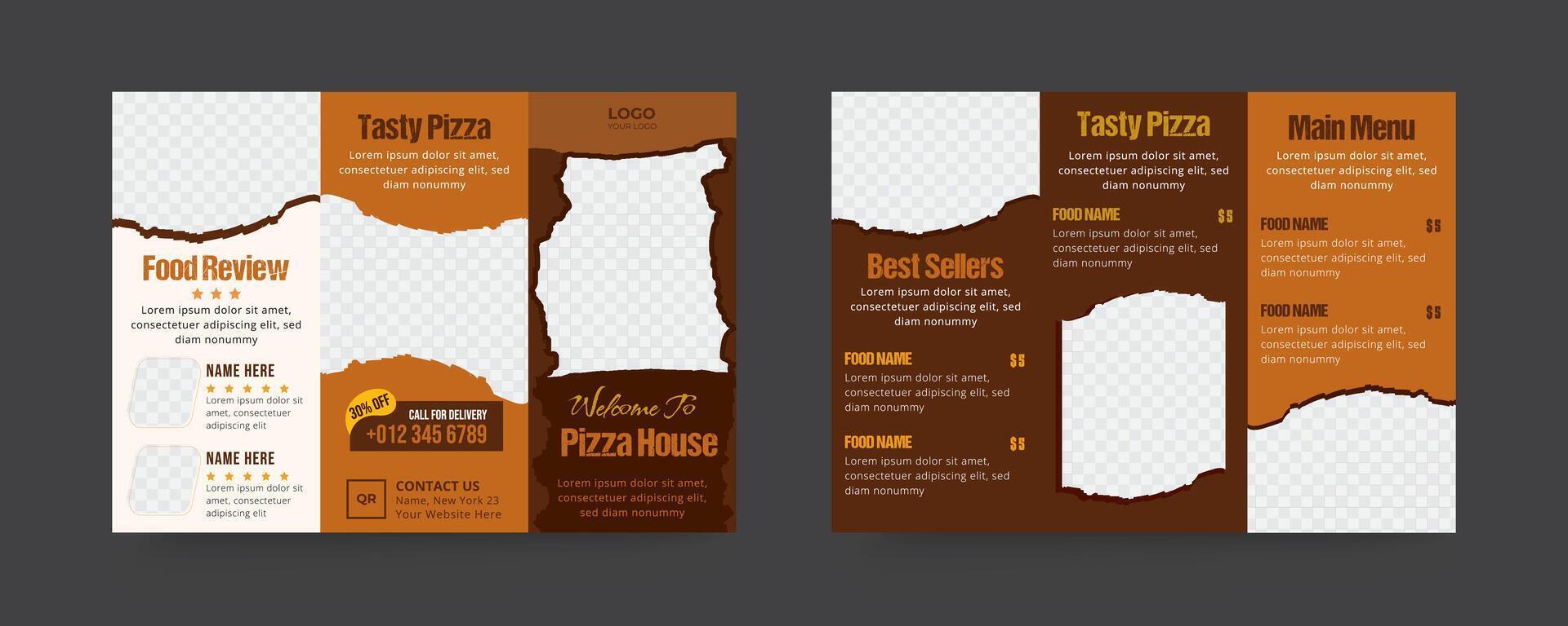 Pizza trifold brochure menu template design vector