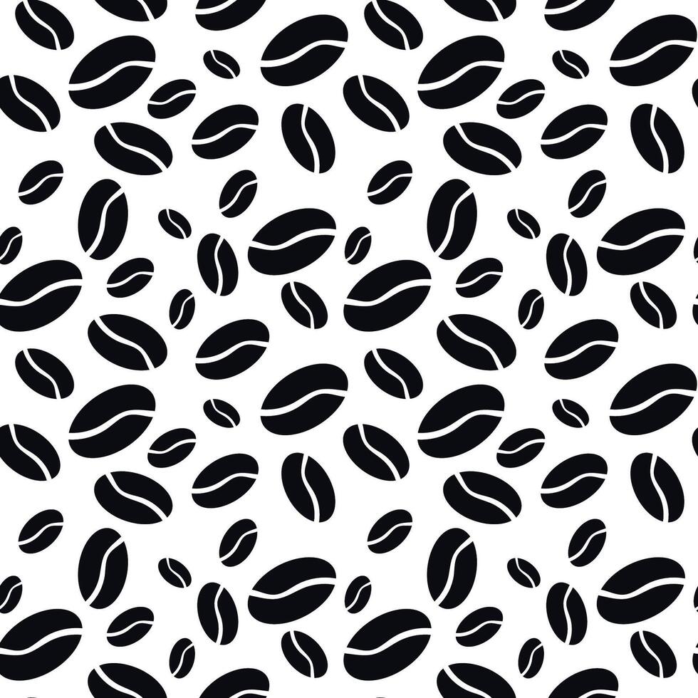 Seamless pattern of black coffee beans on a white background, wallpaper, packaging for coffeeshops and hot drink shops, Americano, cappuccino. vector