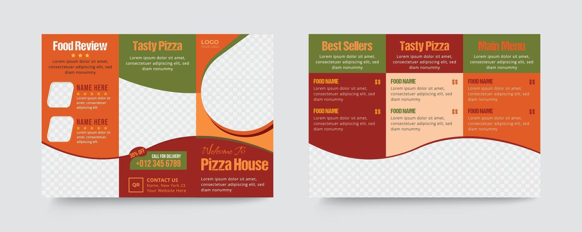 Pizza trifold menu template vector