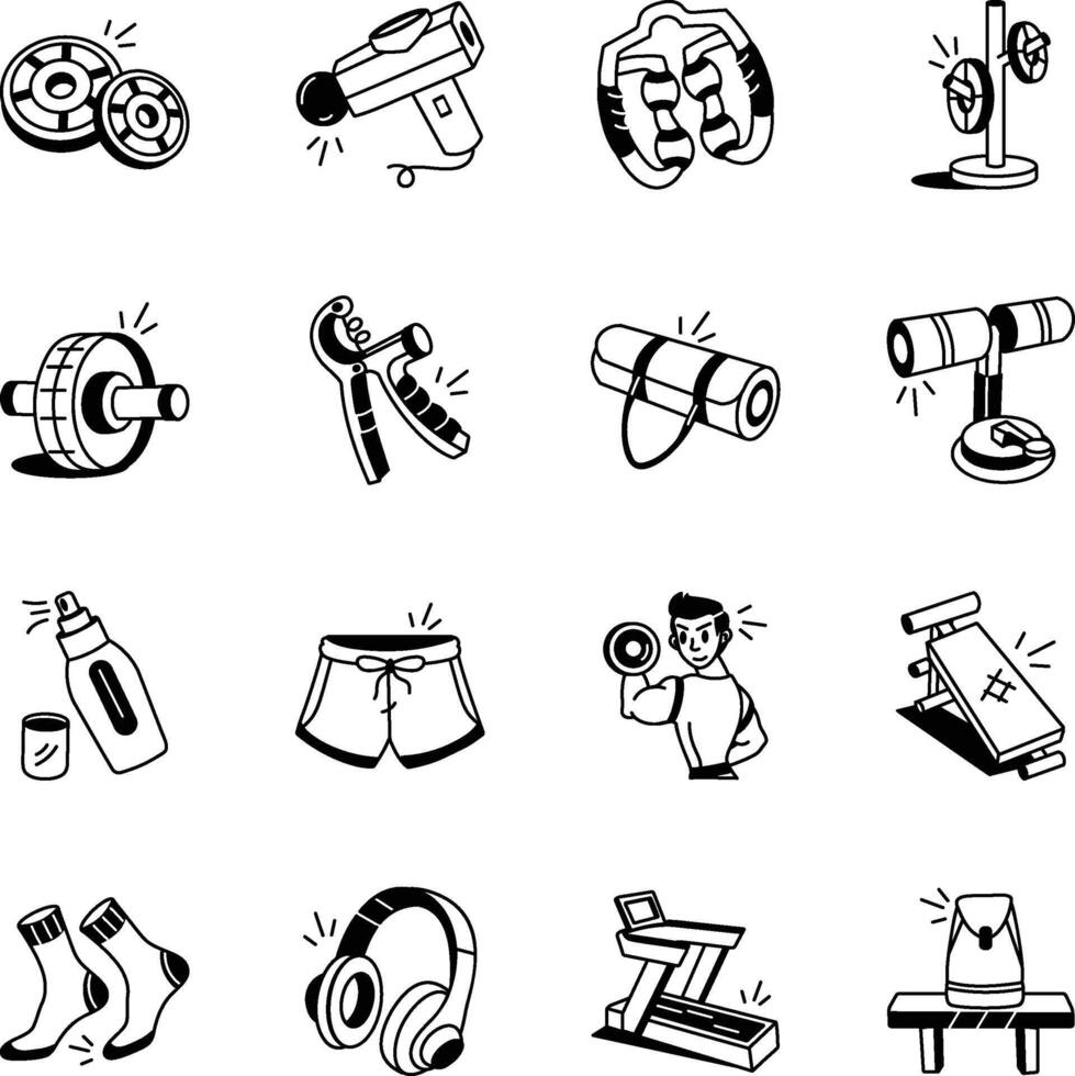 Bundle of Hand Drawn Gym Equipment Icons vector
