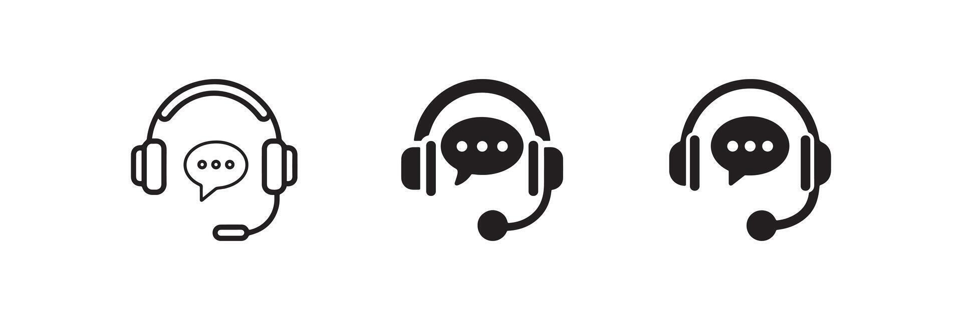 Customer support headset icon set representing communication service and online assistance vector