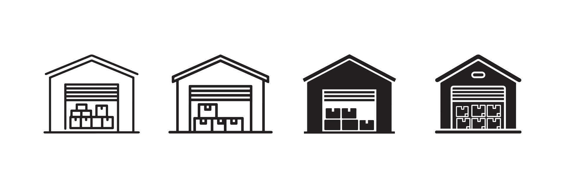 Warehouse icon with storage boxes representing logistics storage and inventory management vector