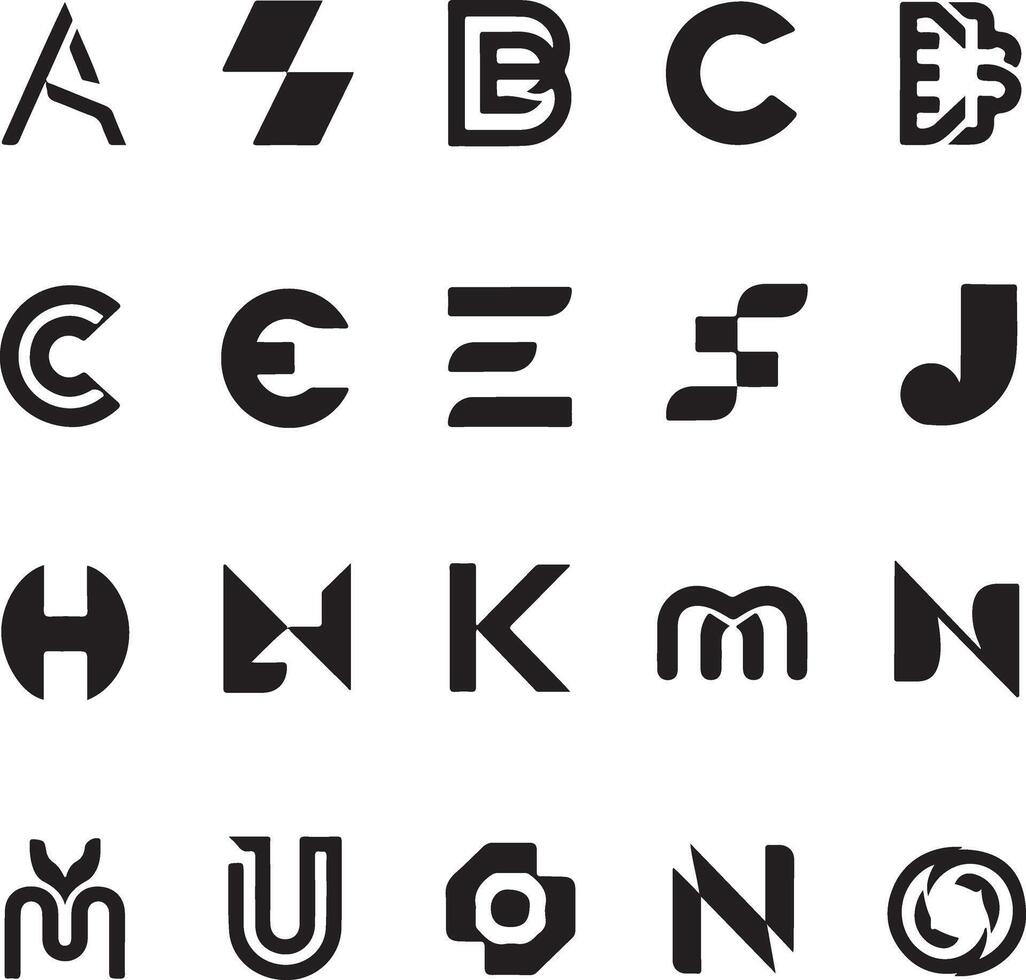 set of unique black and white logos monograms vector