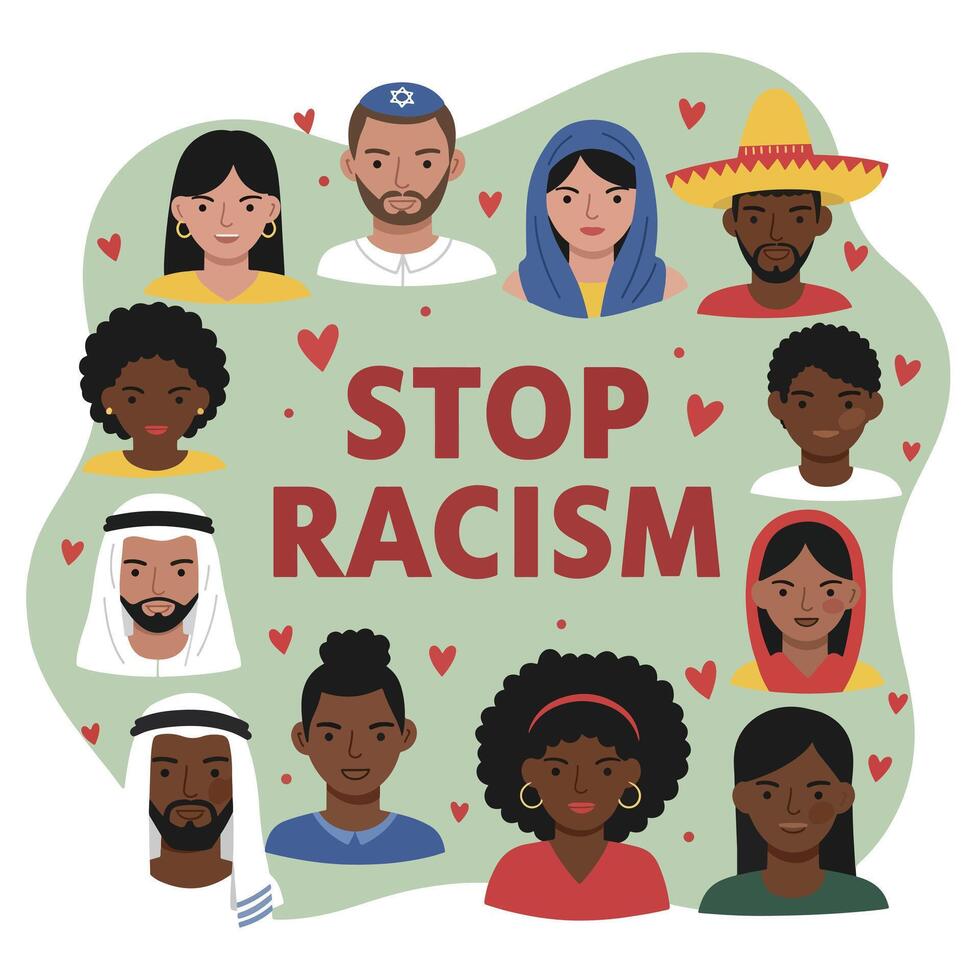 Stop Racism Illustration with Multiethnic people vector