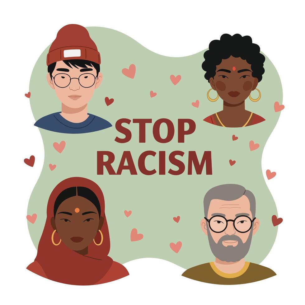 Stop Racism Poster with 4 Different Ethnic vector