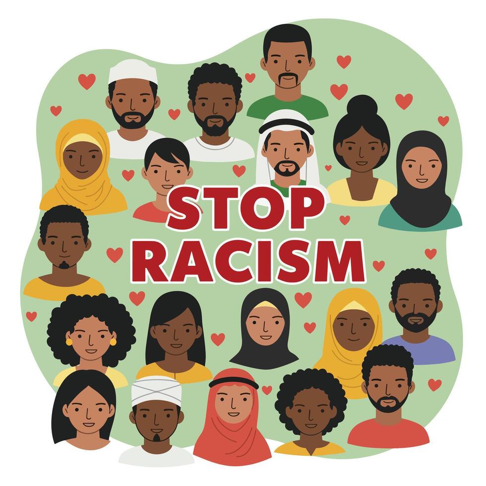 Stop Racism Illustration with Multiethnic people and Different Skins vector