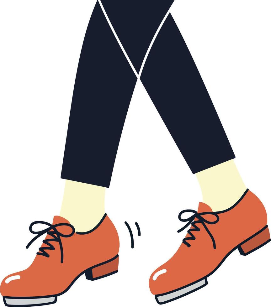 A pair of legs wearing stylish orange shoes performing a tap dance in a flat illustration vector