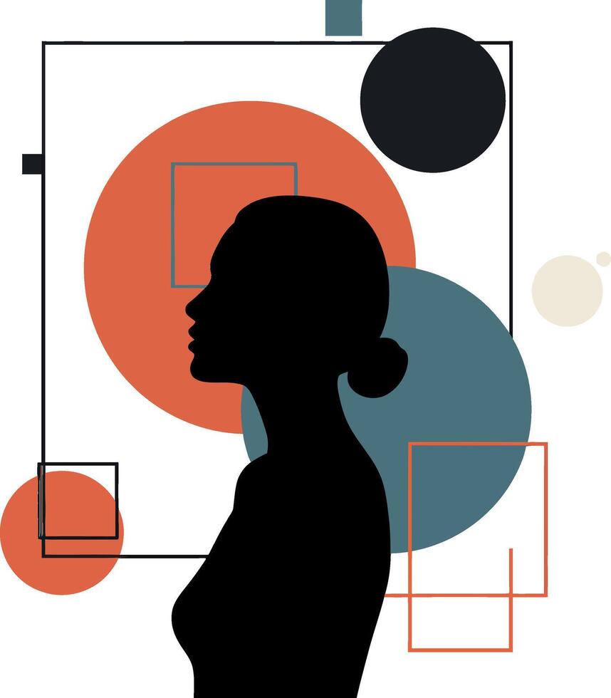 Silhouette of a woman surrounded by geometric shapes in a flat modern style art vector