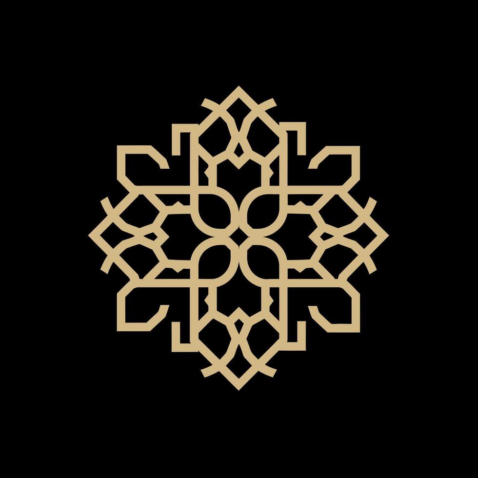 Intricate geometric pattern design in gold on black background, minimal style, showcasing elegance and symmetry in art vector