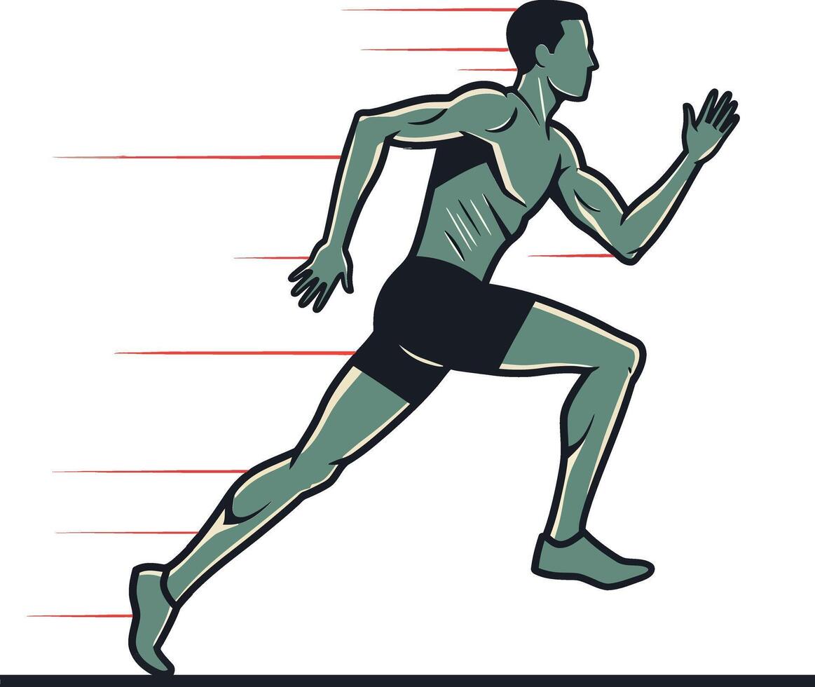 Dynamic male runner in motion, showcasing speed and athleticism in minimal illustration vector