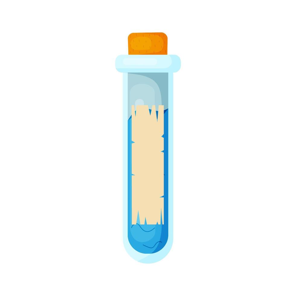 Magic light blue potion in a glass bottle with a stopper in flat style isolated on white background. illustration vector